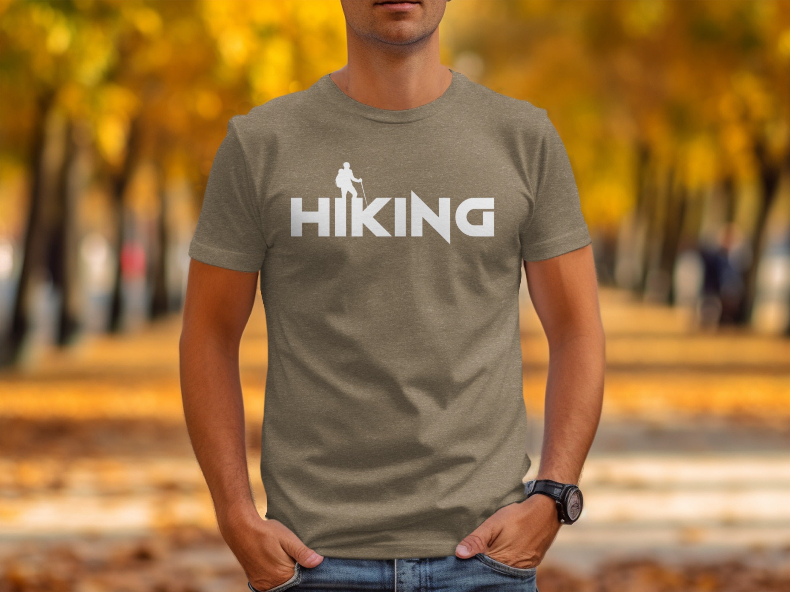 Hiking Above the Word Hiking Design Graphic T-Shirt