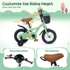 Girls Bike 12 Inch with Training Wheels and Basket - Green