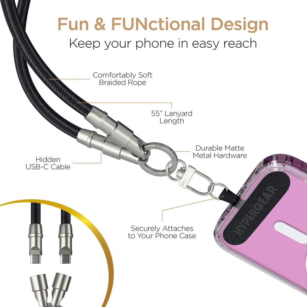 HyperGear 2-in-1 Universal Crossbody Phone Strap and Charging Cable