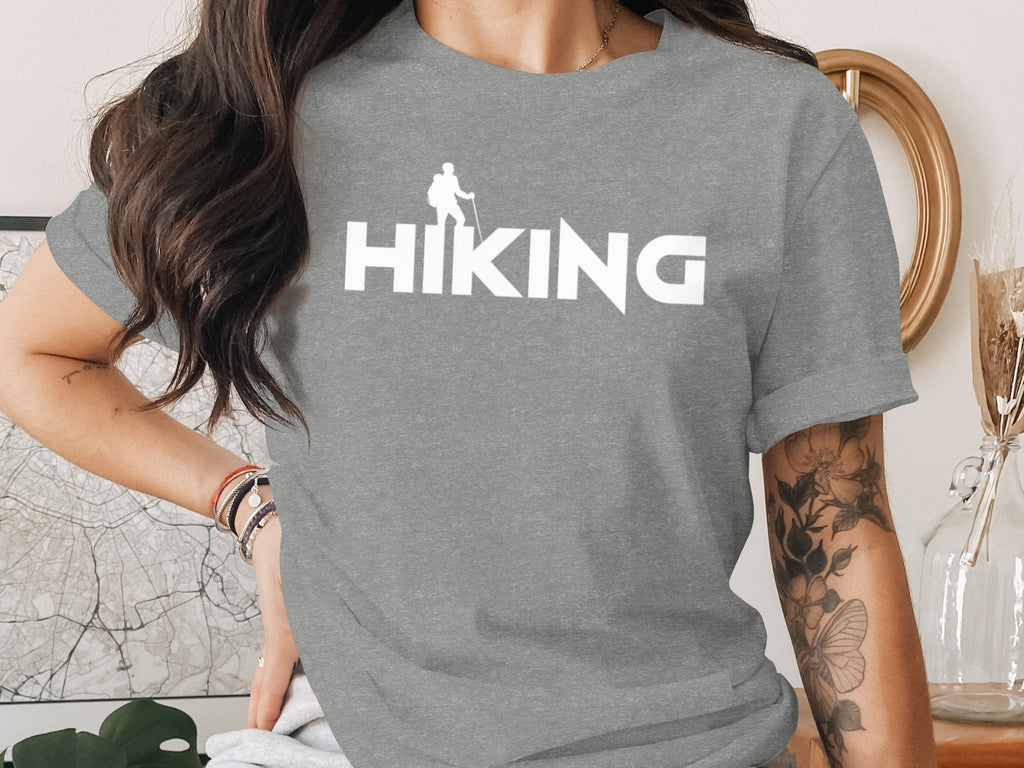 Hiking Above the Word Hiking Design Graphic T-Shirt