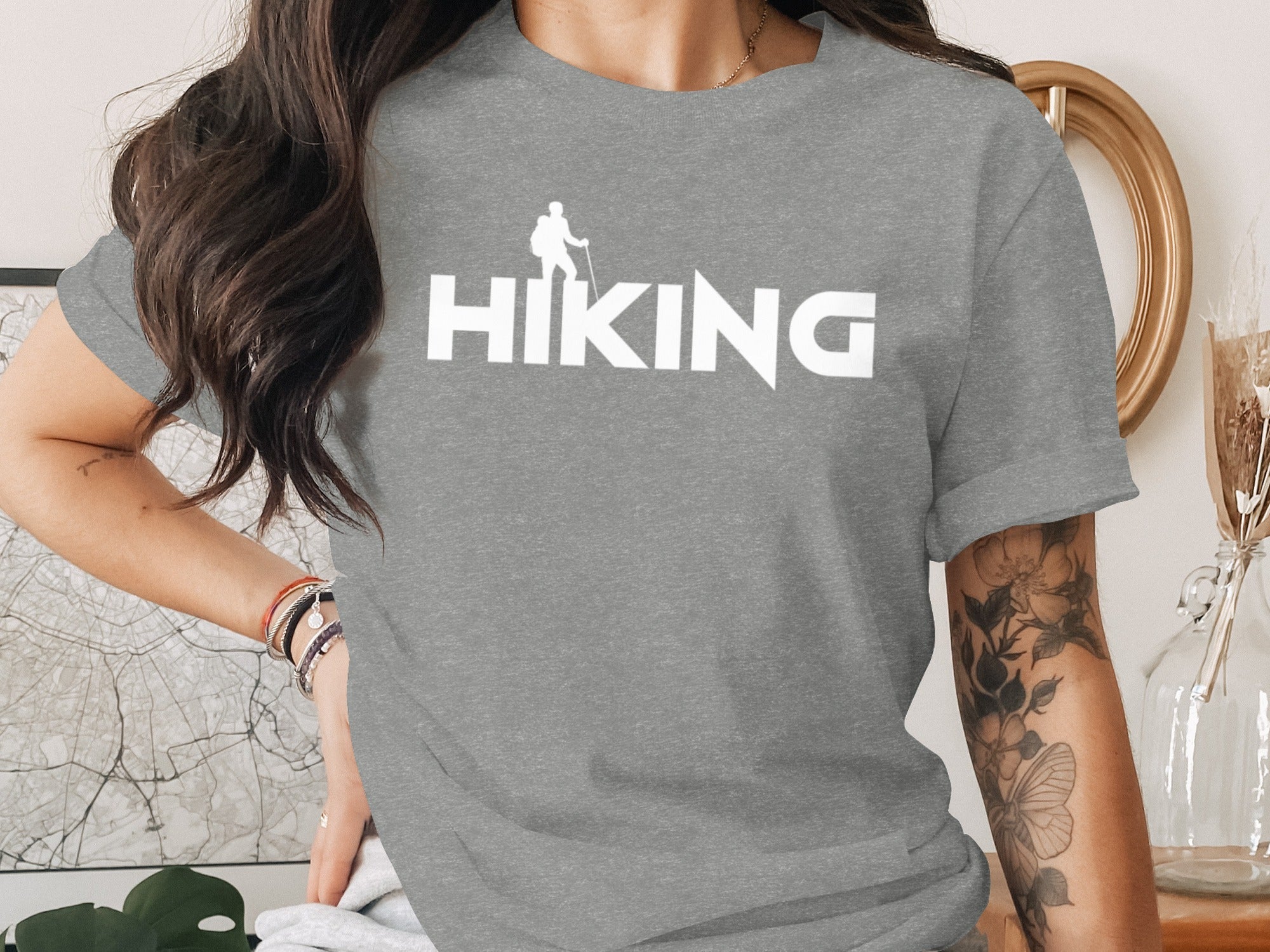 Hiking Above the Word Hiking Design Graphic T-Shirt