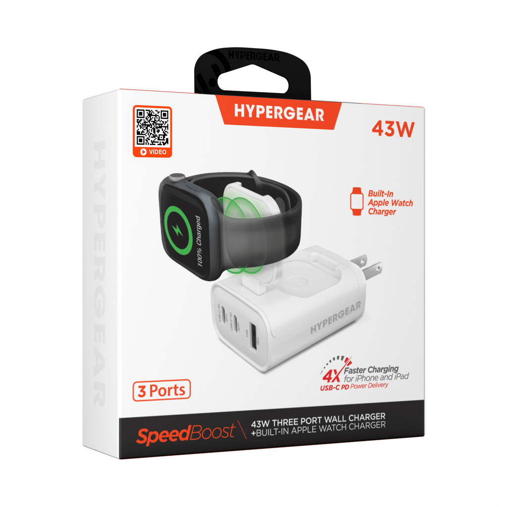 HyperGear SpeedBoost 43W 3-Port Fast Phone and Watch Wall Charger