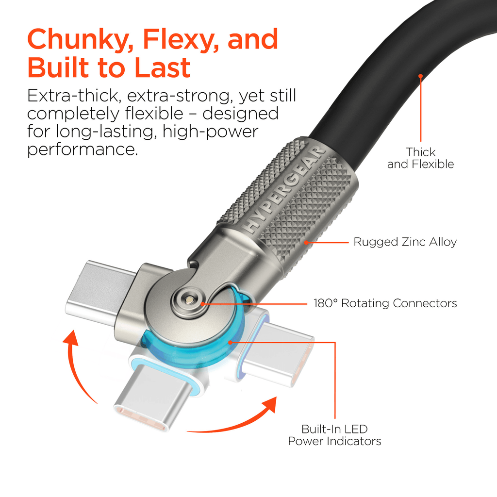 HyperGear Chunky180° 100W USB-C to USB-C Rugged Fast Charge Cable 6ft