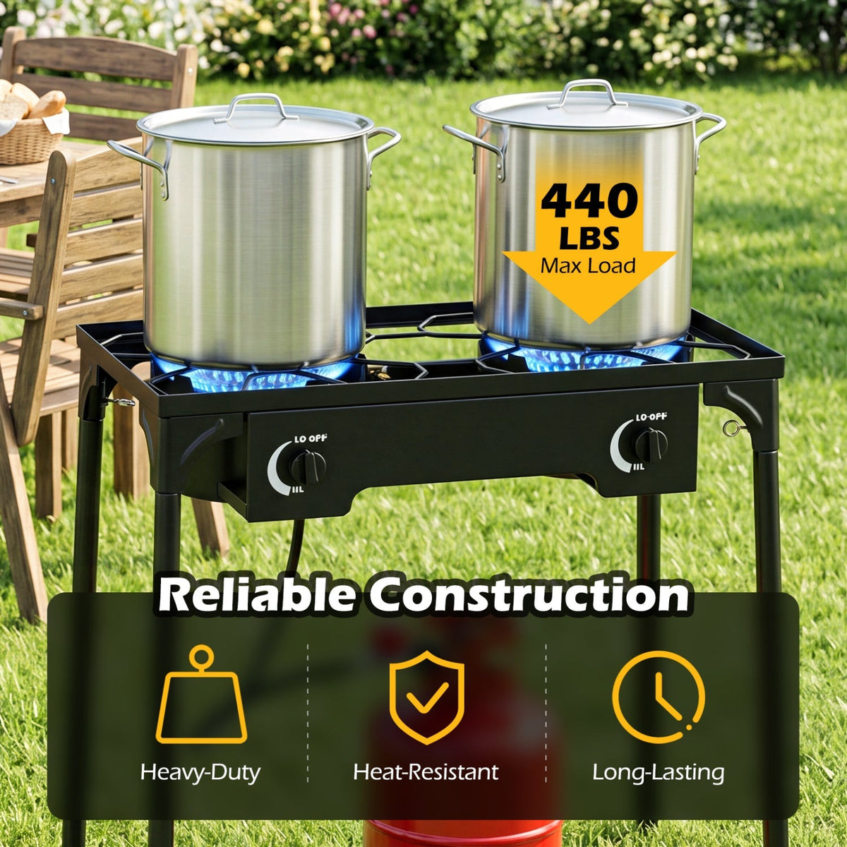 2 Burner Propane Stove 160000 BTU with Adjustable Regulator