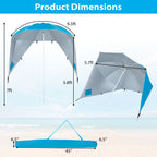 Beach Shelter Umbrella with Side Panels UPF 50+ 6.5 ft