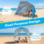Beach Shelter Umbrella with Side Panels UPF 50+ 6.5 ft