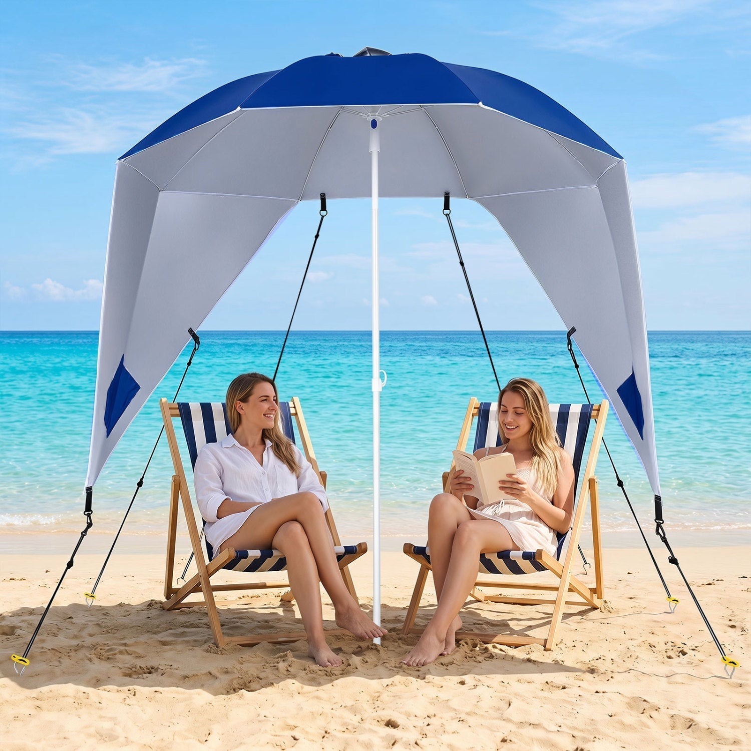 Beach Shelter Umbrella with Side Panels UPF 50+ 6.5 ft