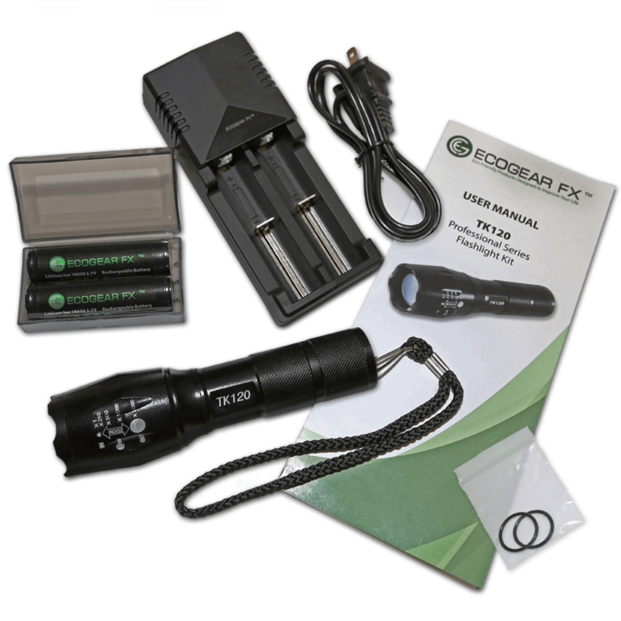 EcoGear FX TK120 Professional LED Flashlight Kit with Batteries and Charger