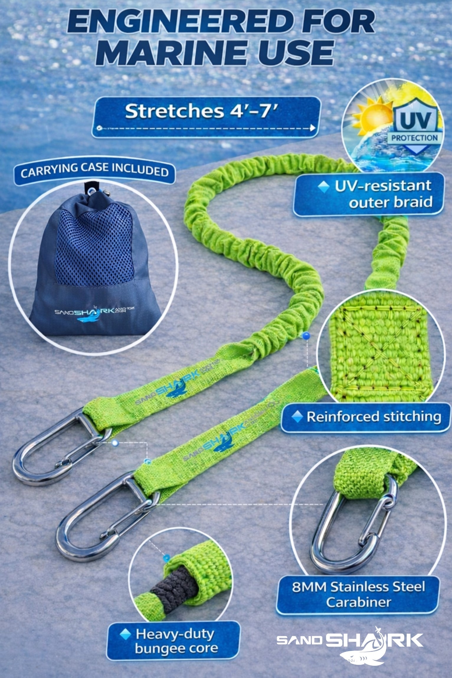 Premium Flat Bungee Line. Stretches 4-7' (2PK)