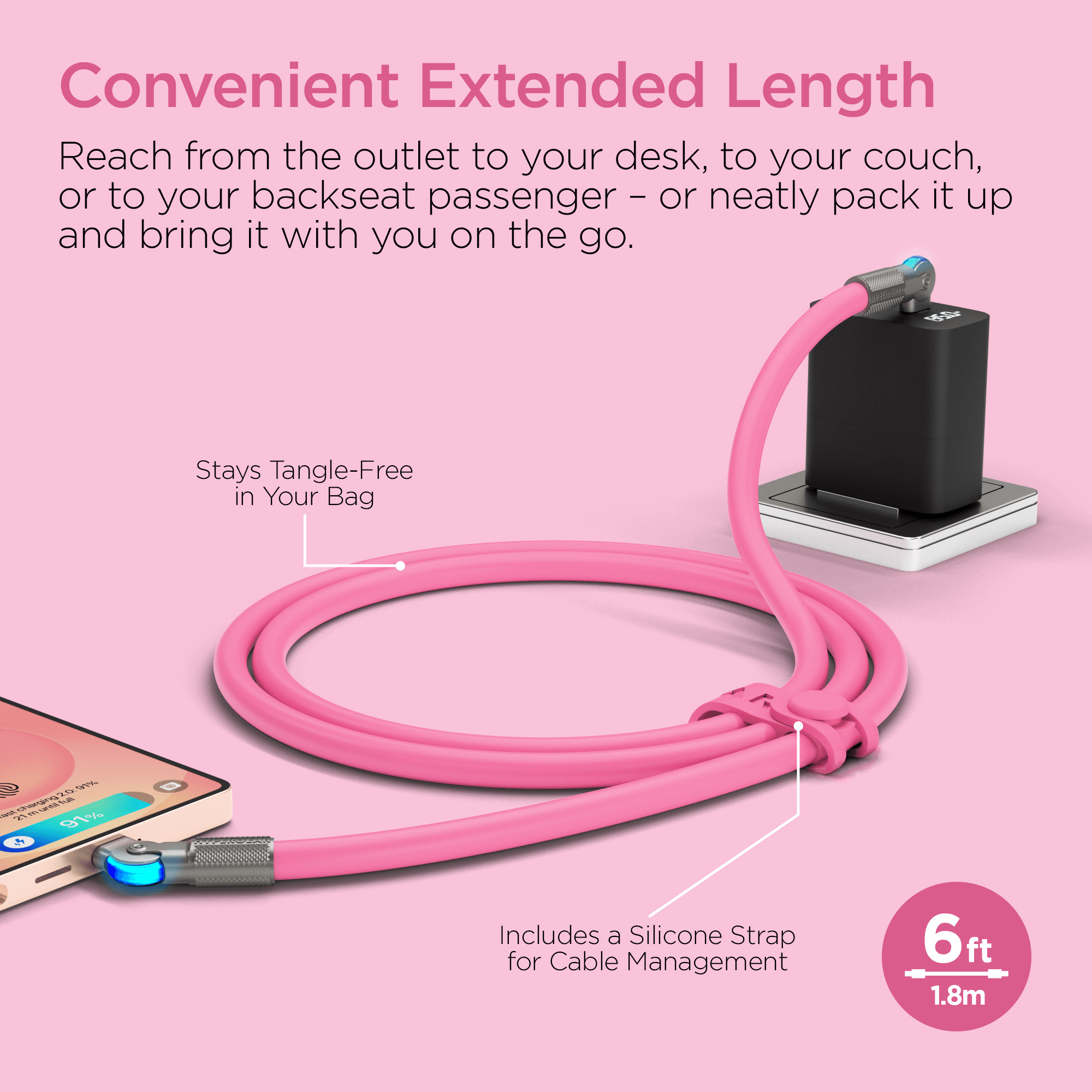 HyperGear Chunky180° 100W USB-C to USB-C Rugged Fast Charge Cable 6ft