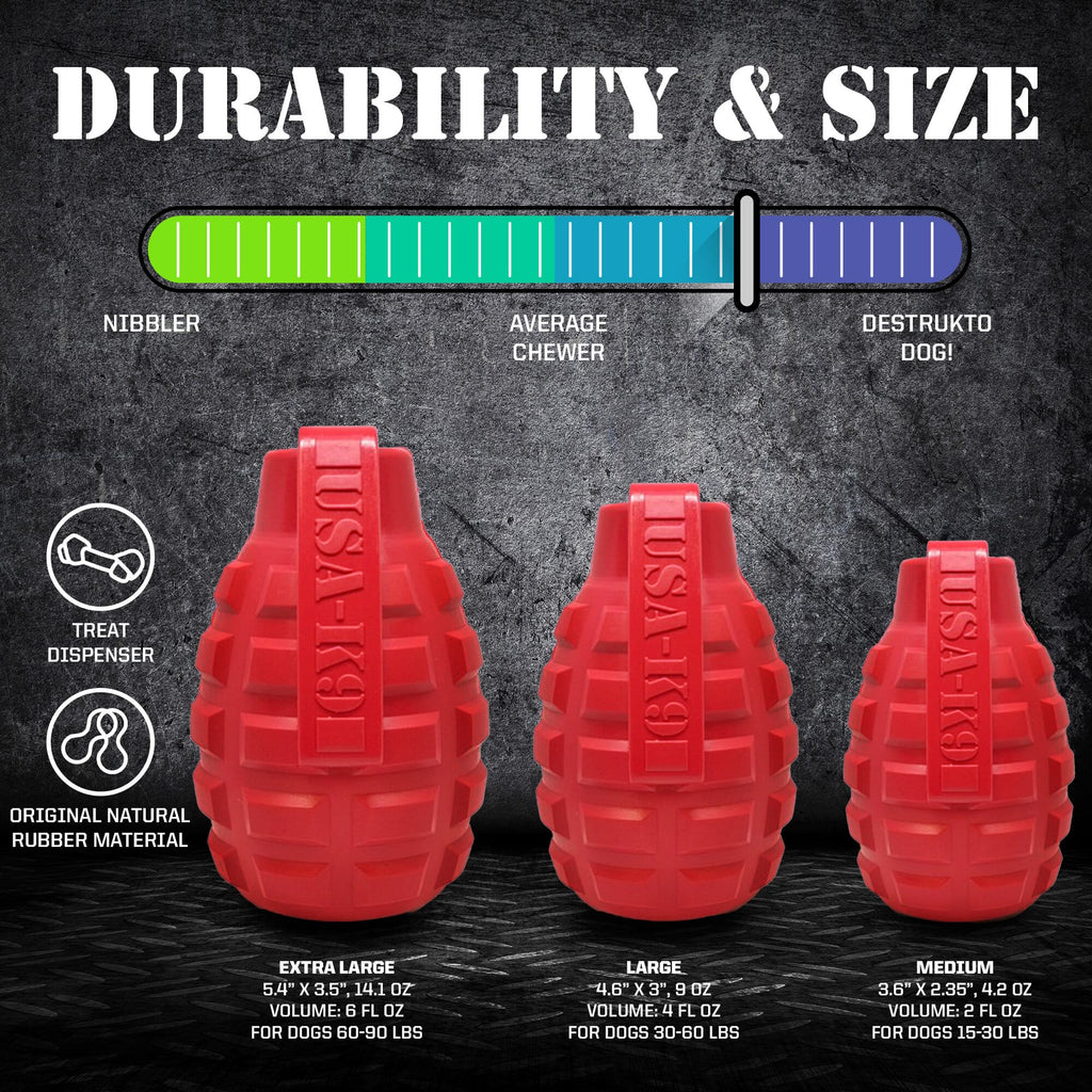 USA-K9 Grenade Shaped eDispenser Durable Dog Chew Toy & Treat Dispenser - Army Green