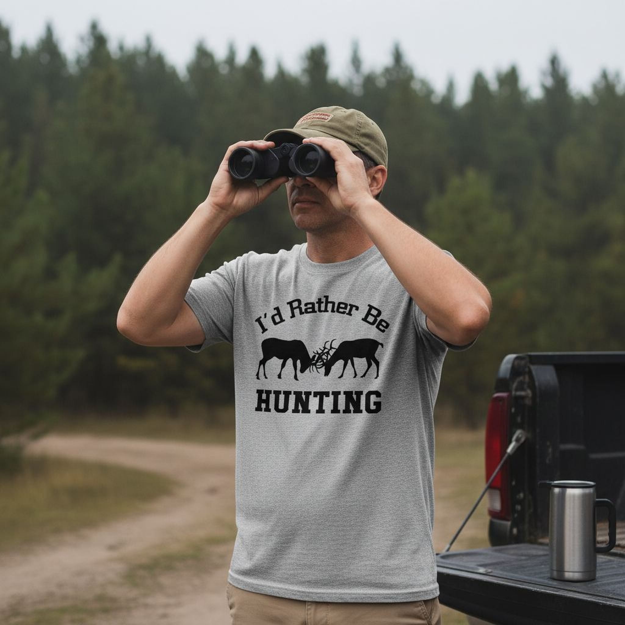 Hunting Gift for Men - I'd Rather Be Hunting Mens Tshirt - Gray Tshirt Hunter