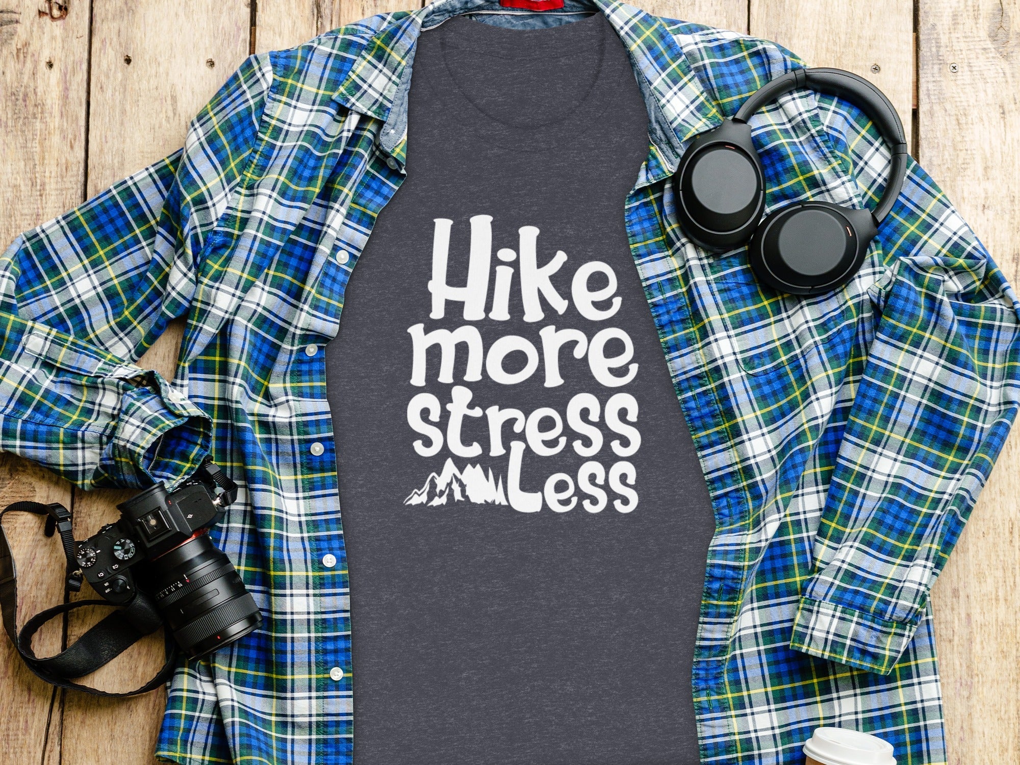 Hike More Stress Less Outdoor Adventure Design T-Shirt