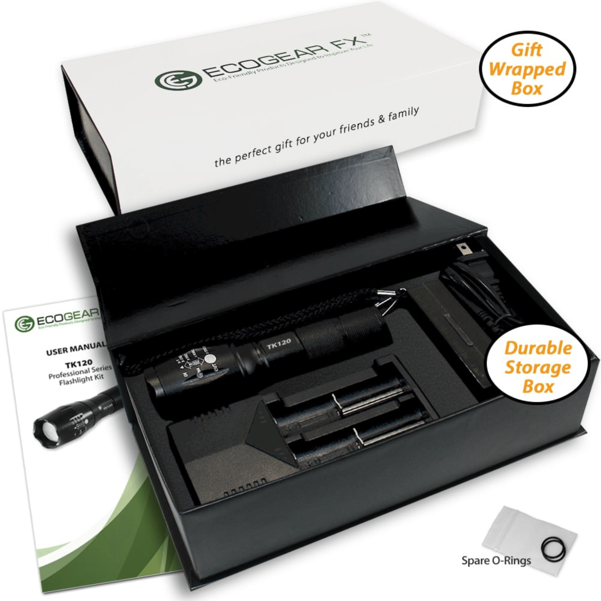 EcoGear FX TK120 Professional LED Flashlight Kit with Batteries and Charger