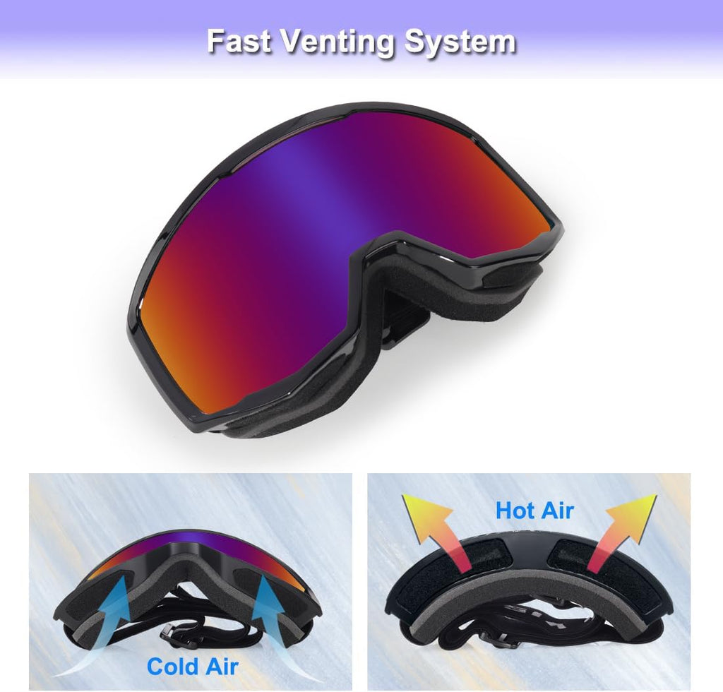 EXP VISION Ski/Snowboard Goggles for Men Women, OTG Snow Goggles Anti Fog UV Protection