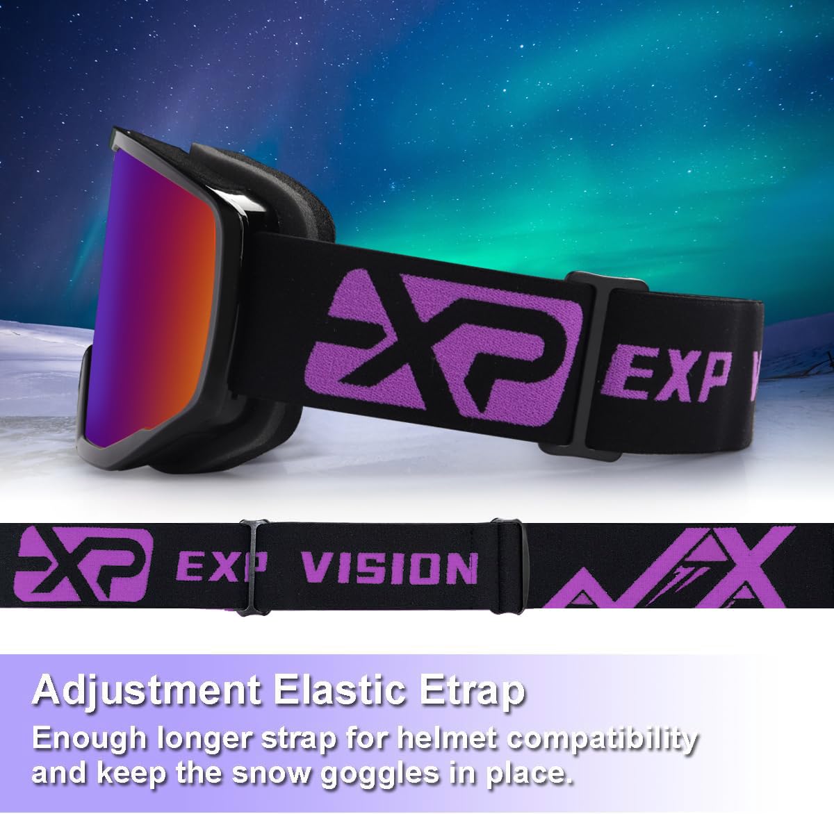 EXP VISION Ski/Snowboard Goggles for Men Women, OTG Snow Goggles Anti Fog UV Protection