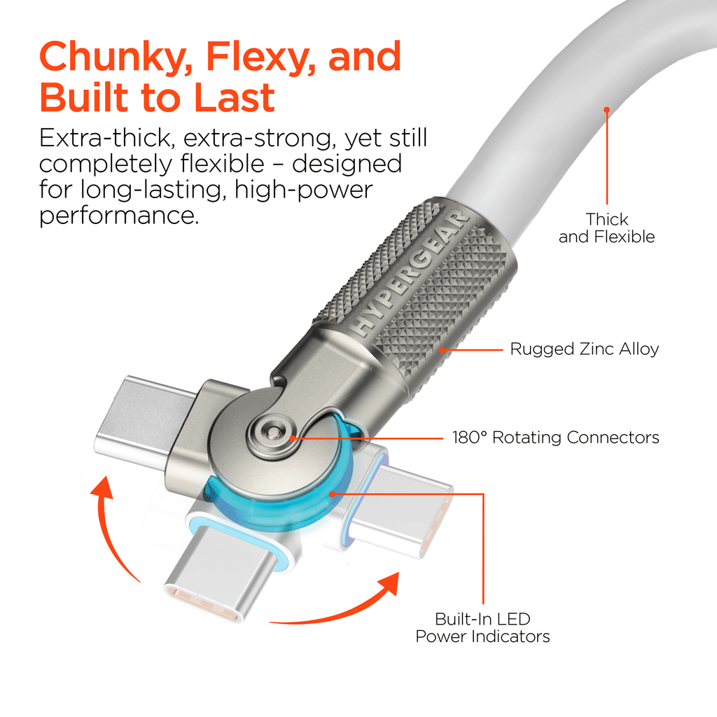 HyperGear Chunky180° 100W USB-C to USB-C Rugged Fast Charge Cable 6ft