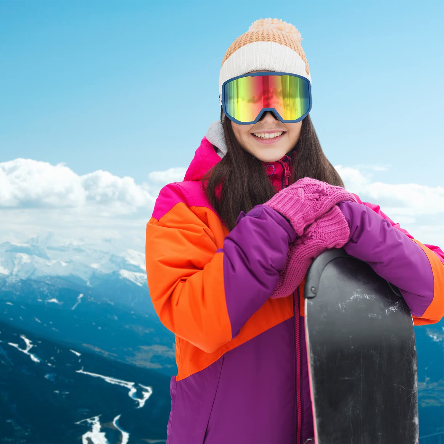 EXP VISION Ski/Snowboard Goggles for Men Women, OTG Snow Goggles Anti Fog UV Protection