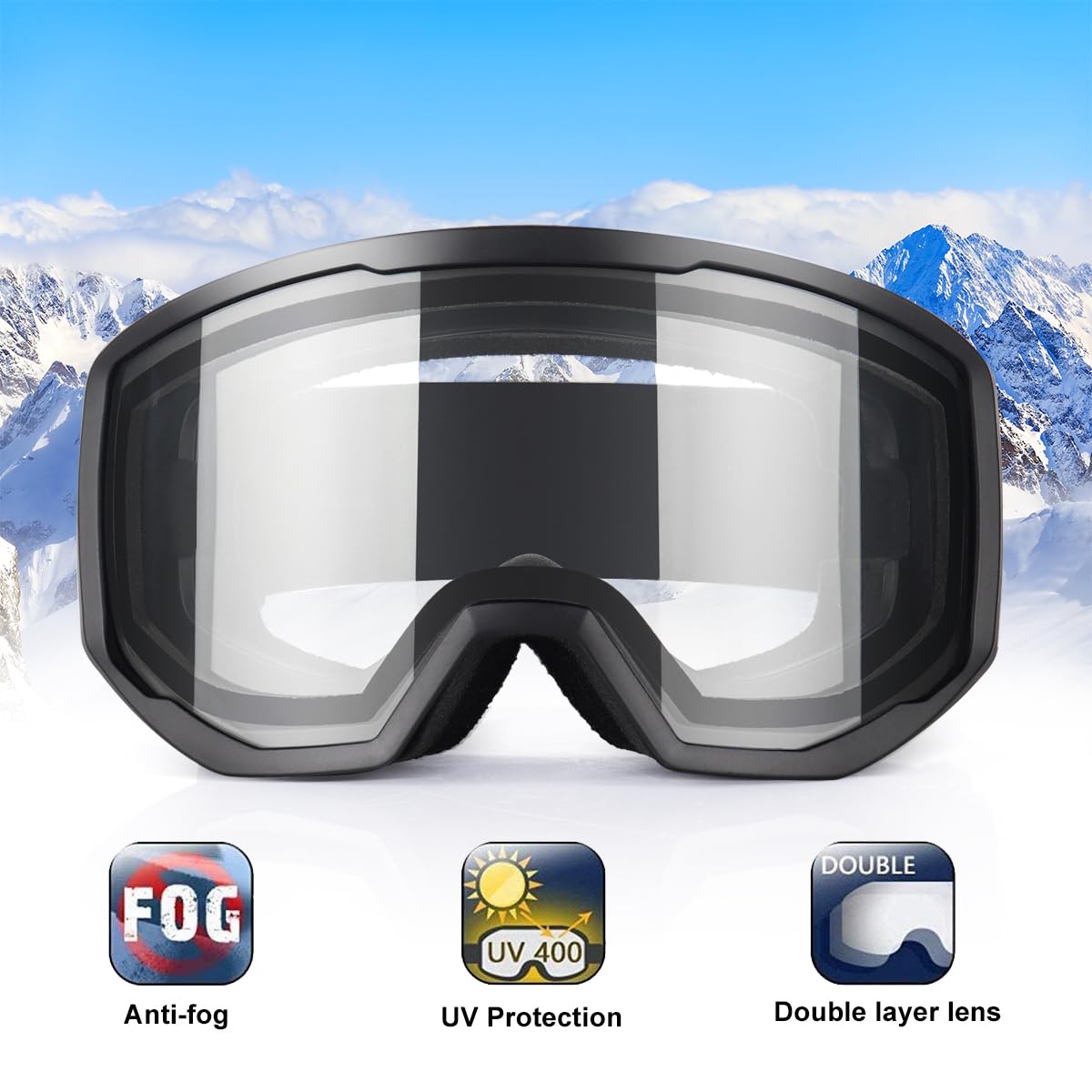 EXP VISION Ski/Snowboard Goggles for Men Women, OTG Snow Goggles Anti Fog UV Protection