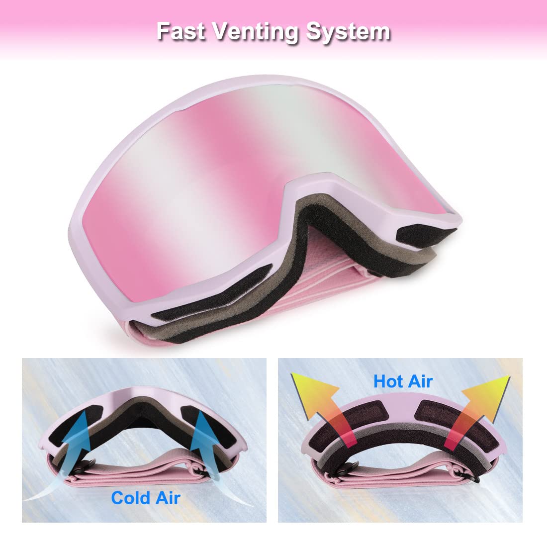 EXP VISION Ski/Snowboard Goggles for Men Women, OTG Snow Goggles Anti Fog UV Protection