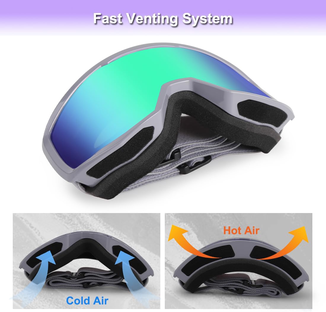 EXP VISION Ski/Snowboard Goggles for Men Women, OTG Snow Goggles Anti Fog UV Protection
