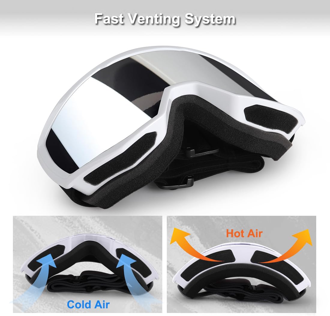 EXP VISION Ski/Snowboard Goggles for Men Women, OTG Snow Goggles Anti Fog UV Protection