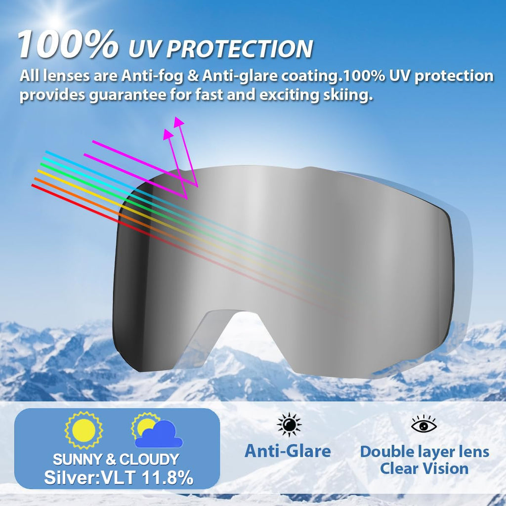 EXP VISION Ski/Snowboard Goggles for Men Women, OTG Snow Goggles Anti Fog UV Protection