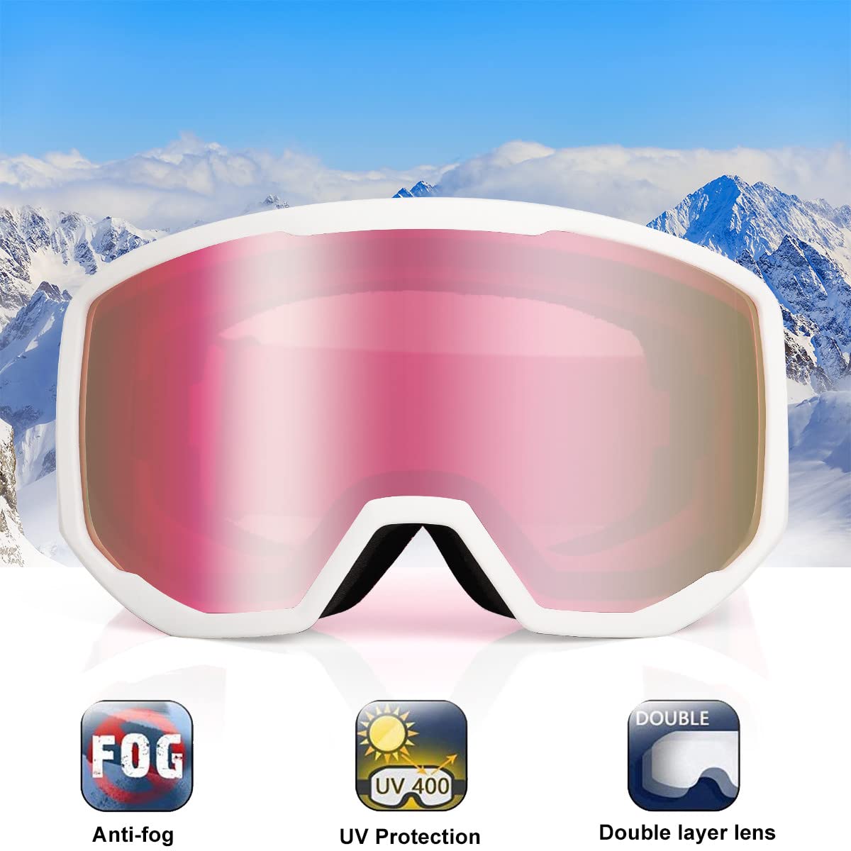EXP VISION Ski/Snowboard Goggles for Men Women, OTG Snow Goggles Anti Fog UV Protection