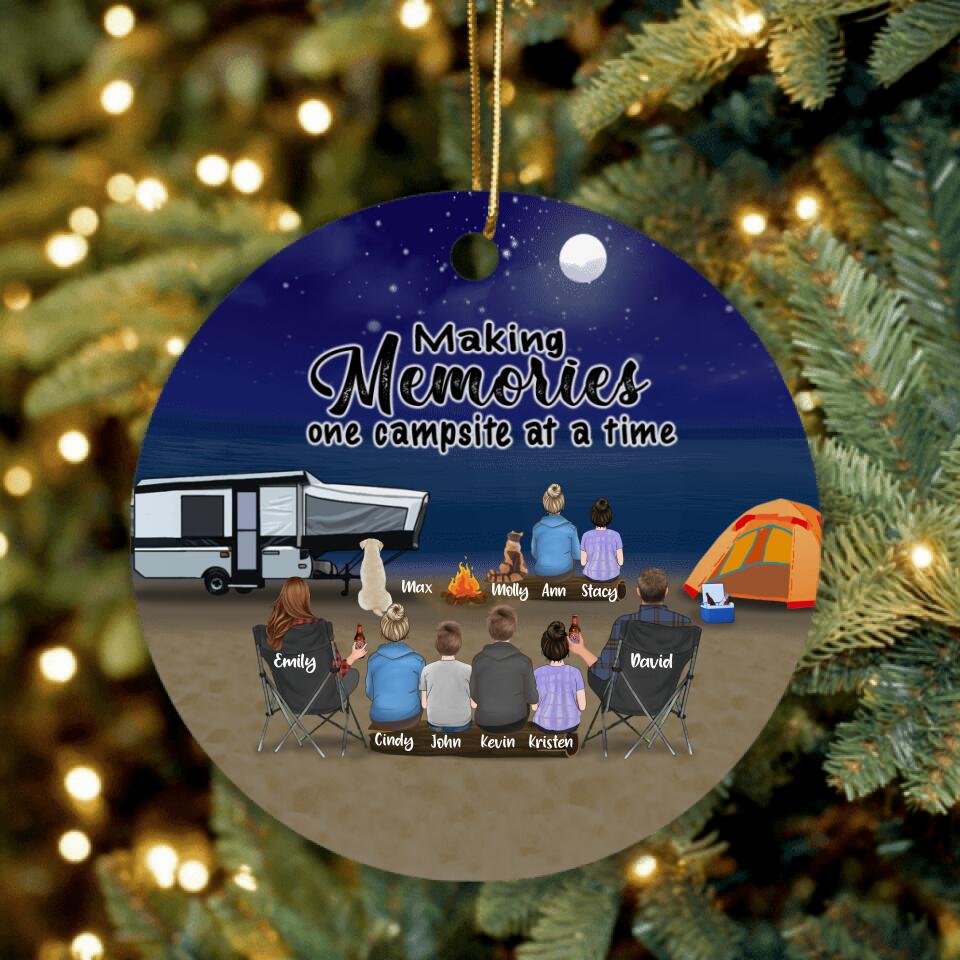 Personalized Beach Camping Ornament - Up to 6 Kids, 2 Pets - Best Gift For Camping Lover - Making Memories One Campsite At A Time