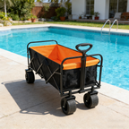 Big Large Capacity Folding Wagon Cart with Extender (Black + Orange)
