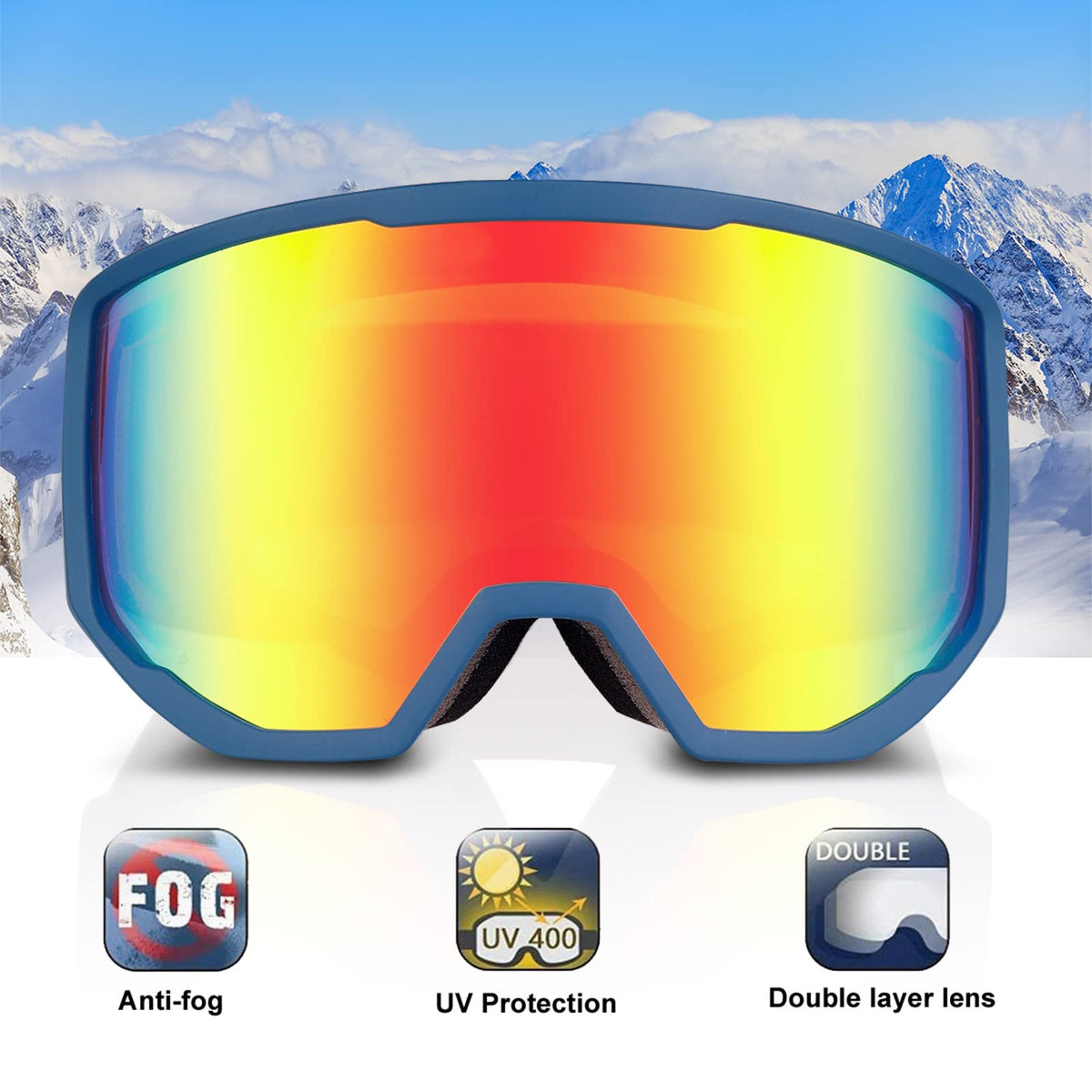 EXP VISION Ski/Snowboard Goggles for Men Women, OTG Snow Goggles Anti Fog UV Protection