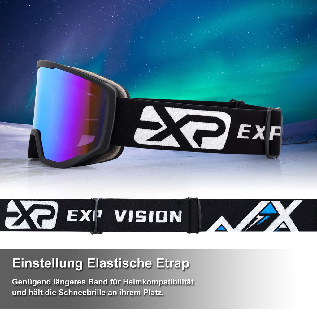 EXP VISION Ski/Snowboard Goggles for Men Women, OTG Snow Goggles Anti Fog UV Protection