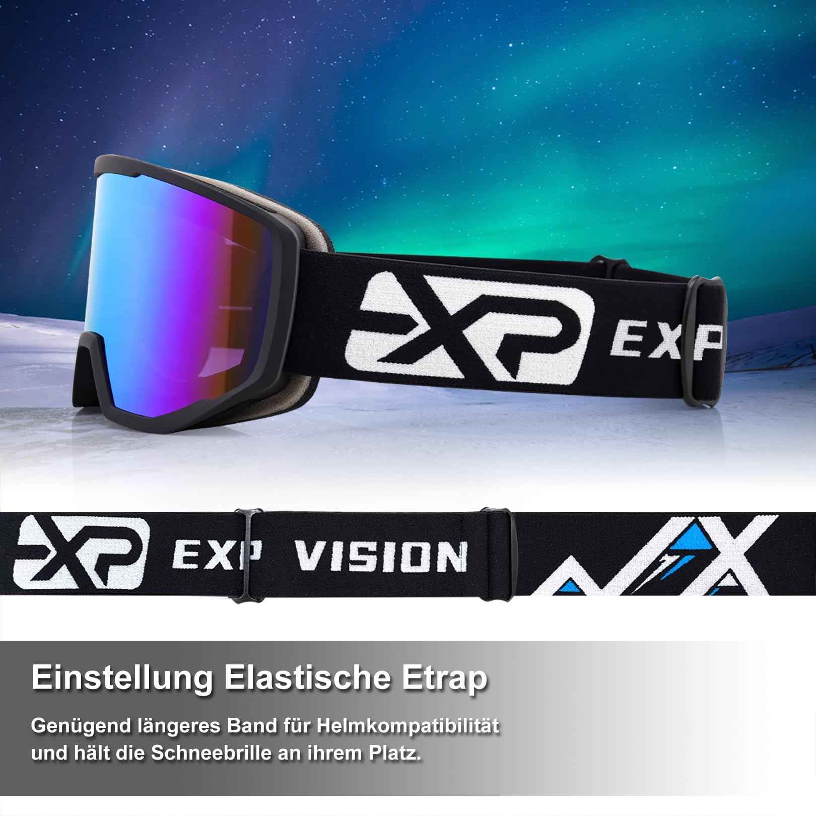 EXP VISION Ski/Snowboard Goggles for Men Women, OTG Snow Goggles Anti Fog UV Protection