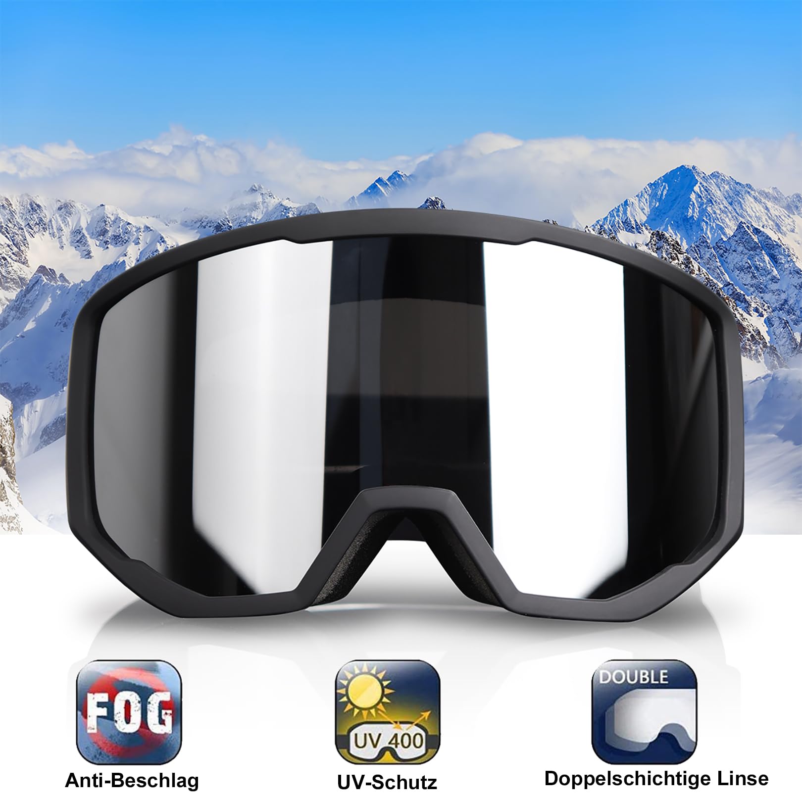 EXP VISION Ski/Snowboard Goggles for Men Women, OTG Snow Goggles Anti Fog UV Protection