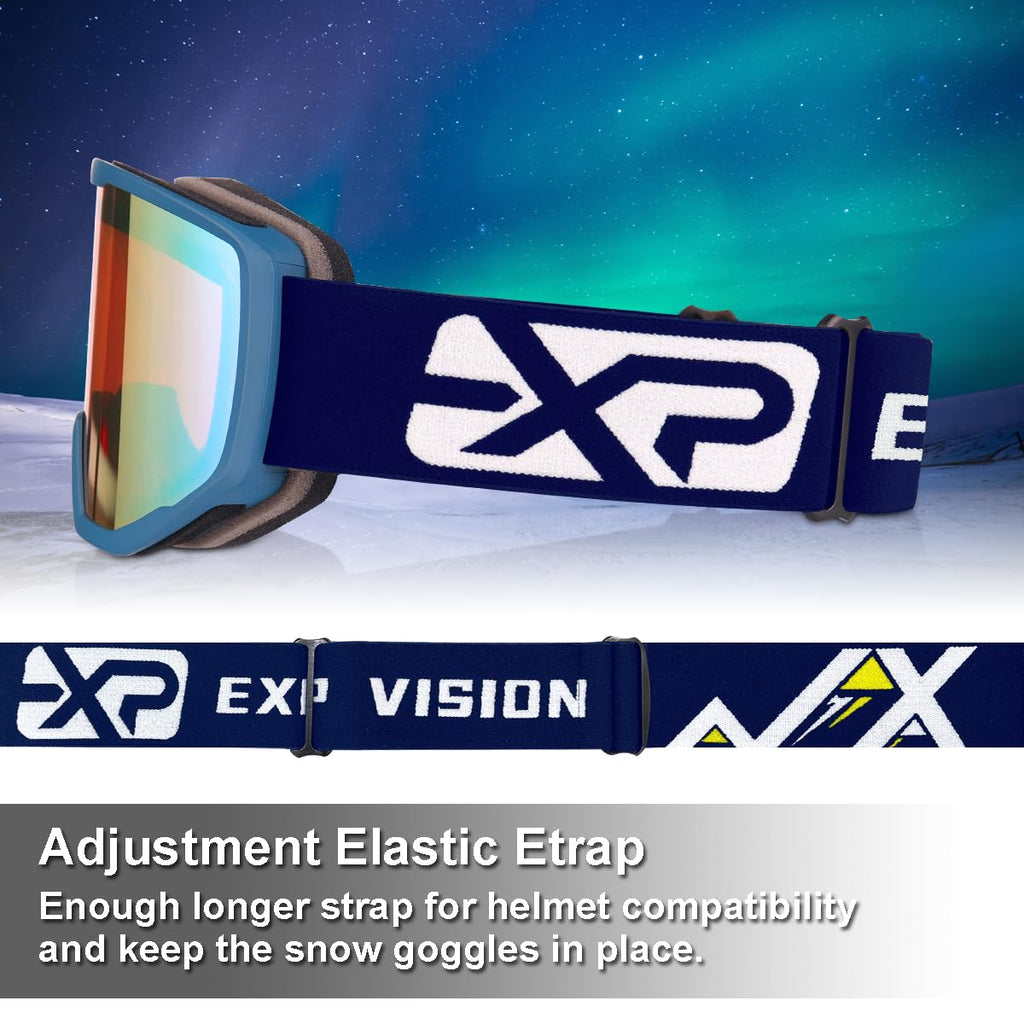 EXP VISION Ski/Snowboard Goggles for Men Women, OTG Snow Goggles Anti Fog UV Protection