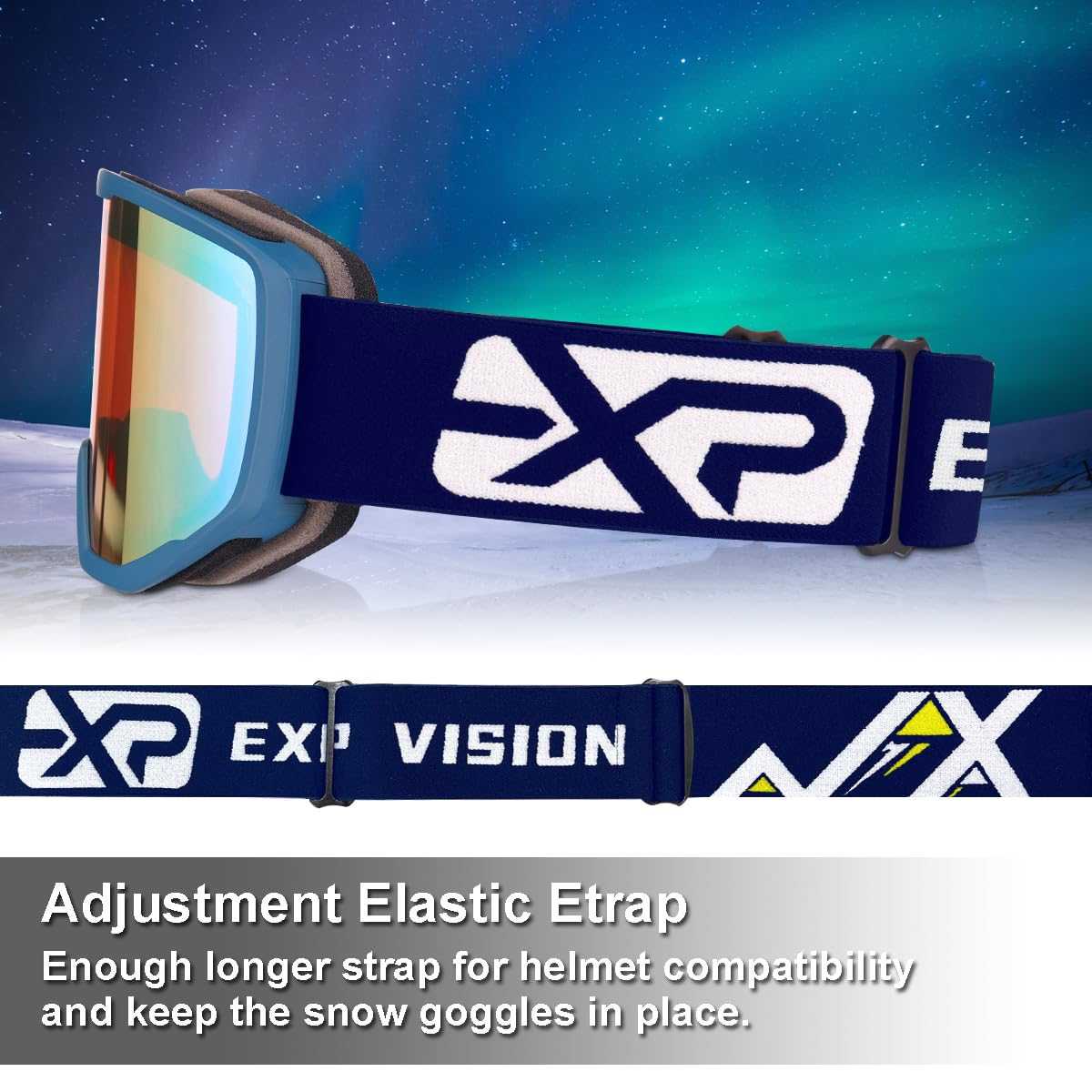 EXP VISION Ski/Snowboard Goggles for Men Women, OTG Snow Goggles Anti Fog UV Protection