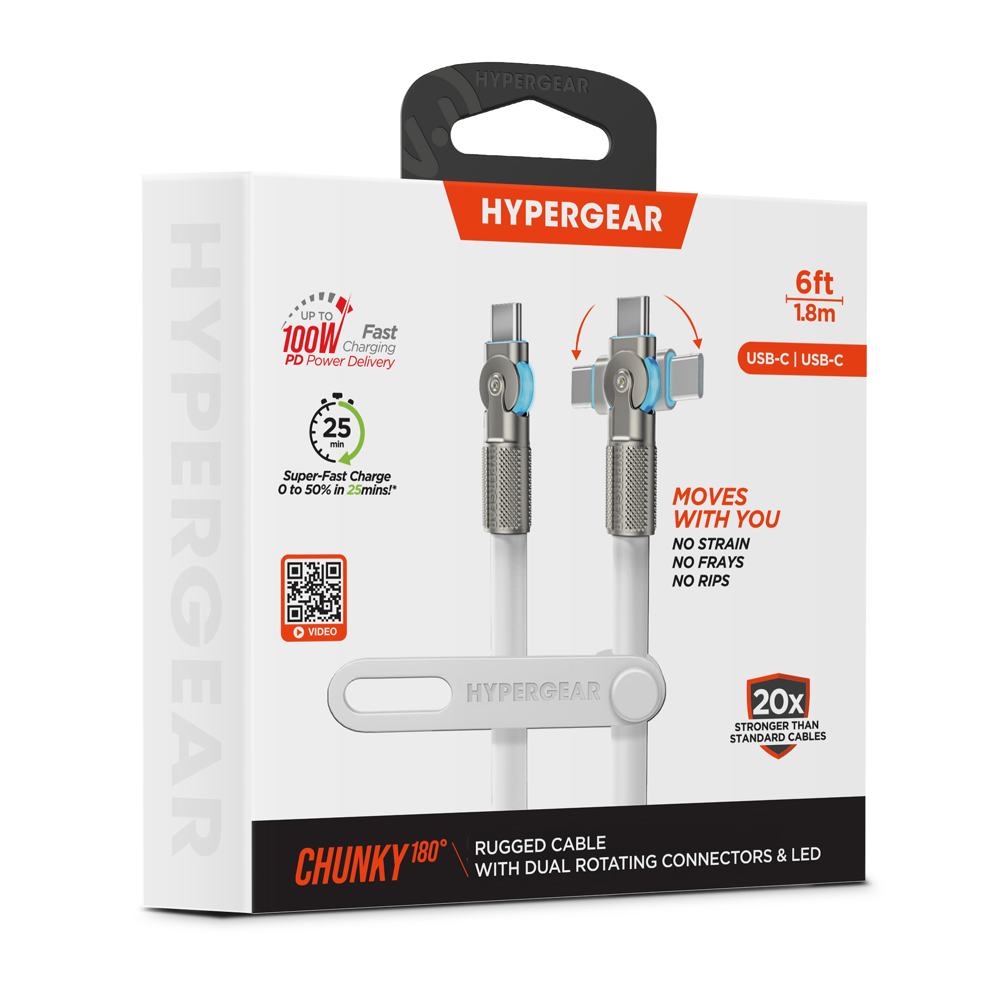 HyperGear Chunky180° 100W USB-C to USB-C Rugged Fast Charge Cable 6ft