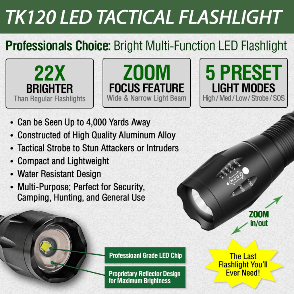 EcoGear FX TK120 LED Tactical Flashlight with Strobe 2-Pack