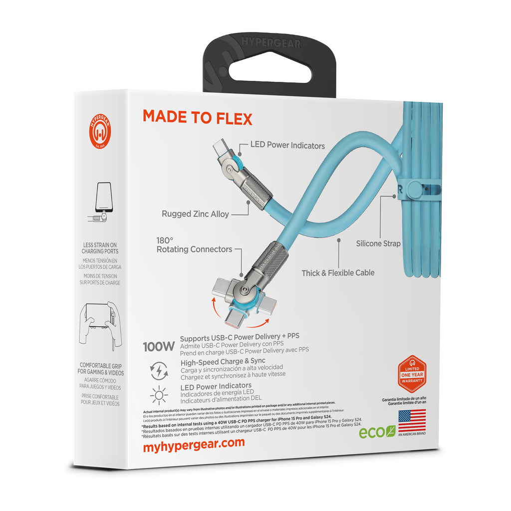 HyperGear Chunky180° 100W USB-C to USB-C Rugged Fast Charge Cable 6ft