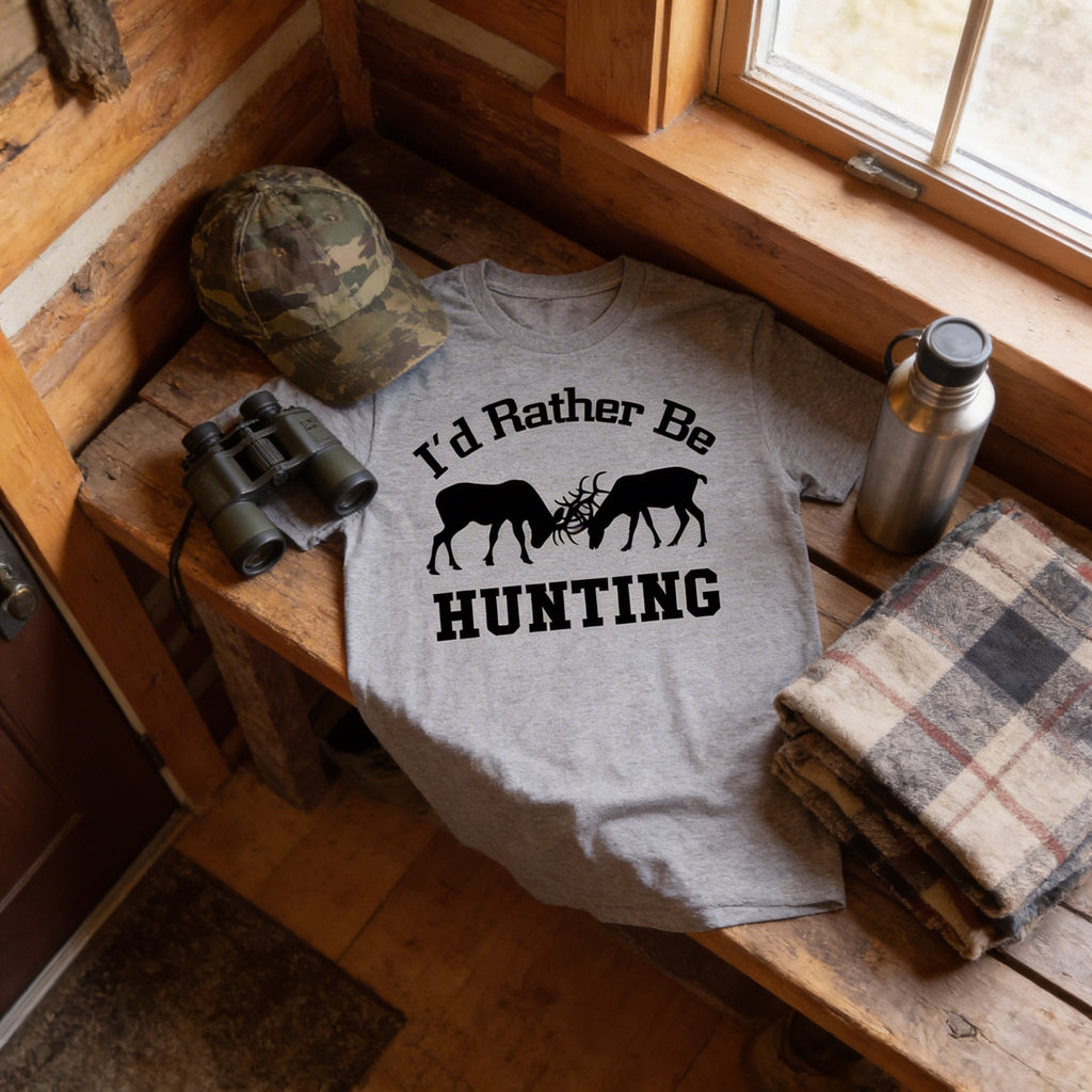 Hunting Gift for Men - I'd Rather Be Hunting Mens Tshirt - Gray Tshirt Hunter