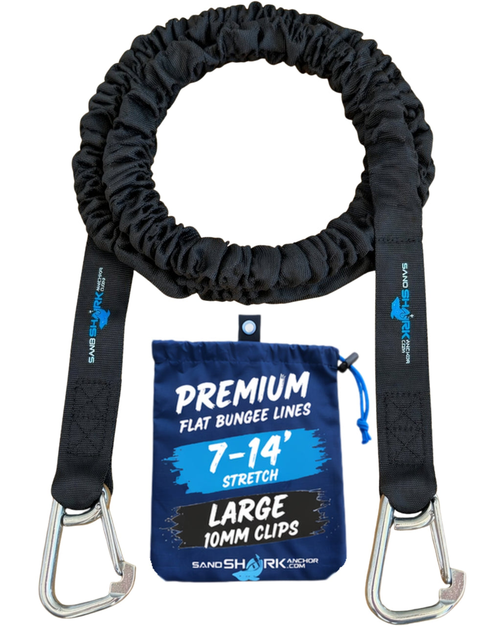 SandShark Premium Flat Bungee Line. Stretches 7-14'. Anchor and Dock Line for Boats, Jet Skis, and Pontoons.
