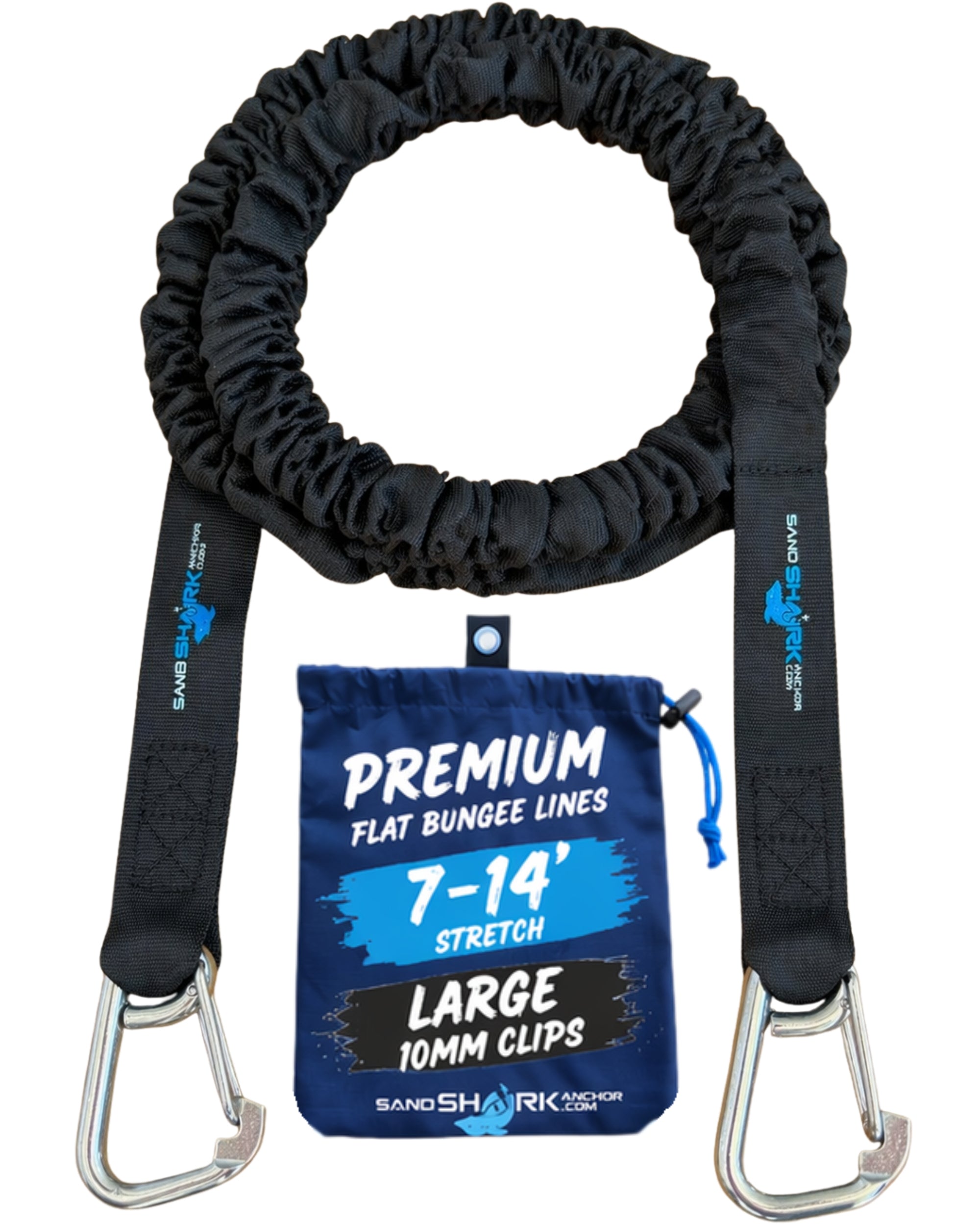 SandShark Premium Flat Bungee Line. Stretches 7-14'. Anchor and Dock Line for Boats, Jet Skis, and Pontoons.