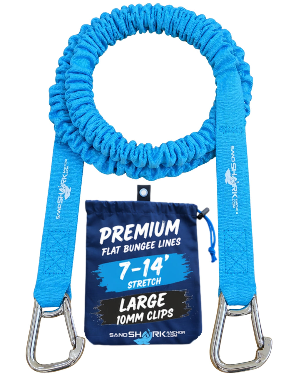 SandShark Premium Flat Bungee Line. Stretches 7-14'. Anchor and Dock Line for Boats, Jet Skis, and Pontoons.
