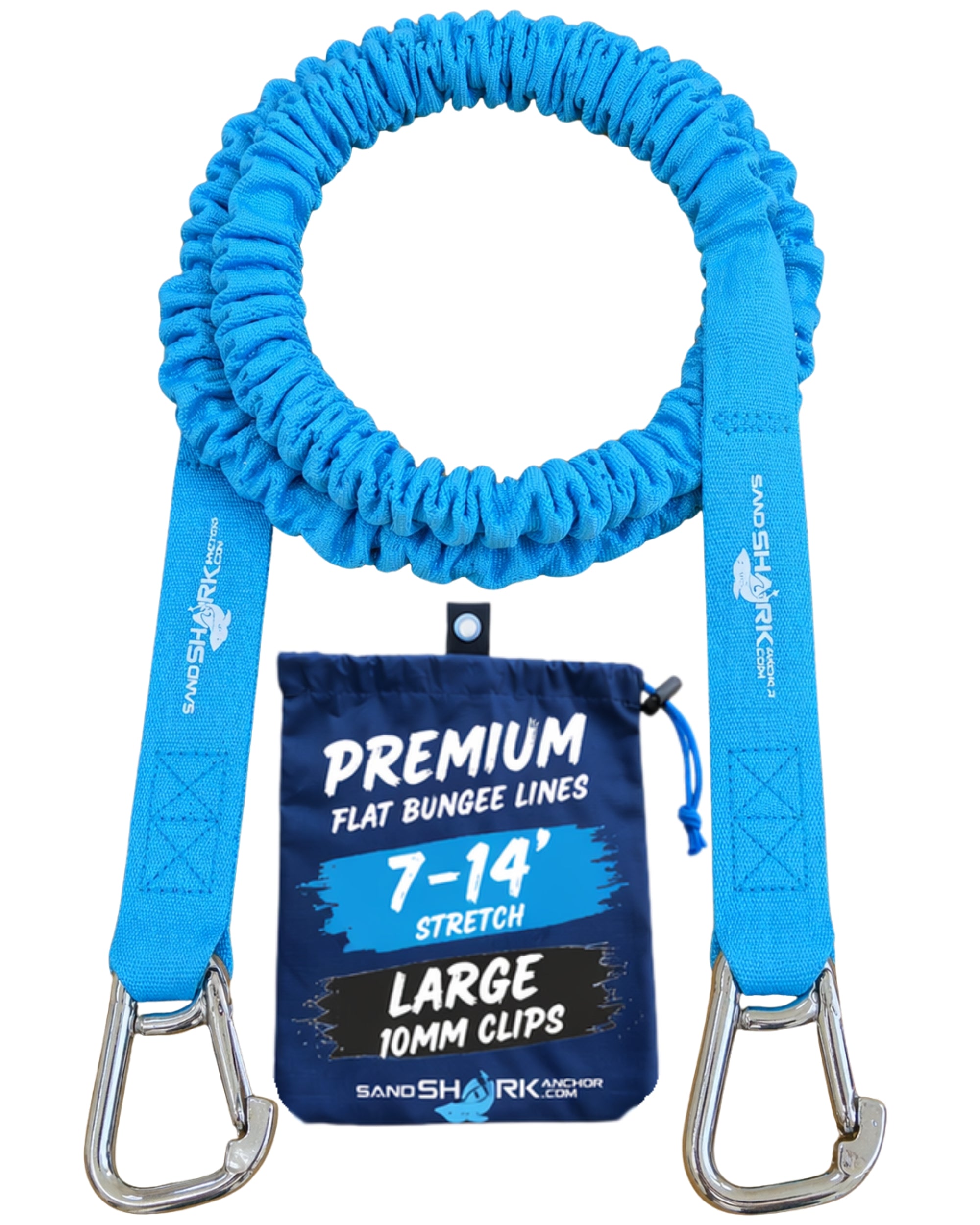 SandShark Premium Flat Bungee Line. Stretches 7-14'. Anchor and Dock Line for Boats, Jet Skis, and Pontoons.