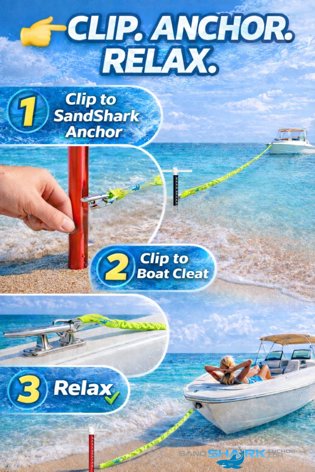 SandShark Premium Flat Bungee Line. Stretches 7-14'. Anchor and Dock Line for Boats, Jet Skis, and Pontoons.