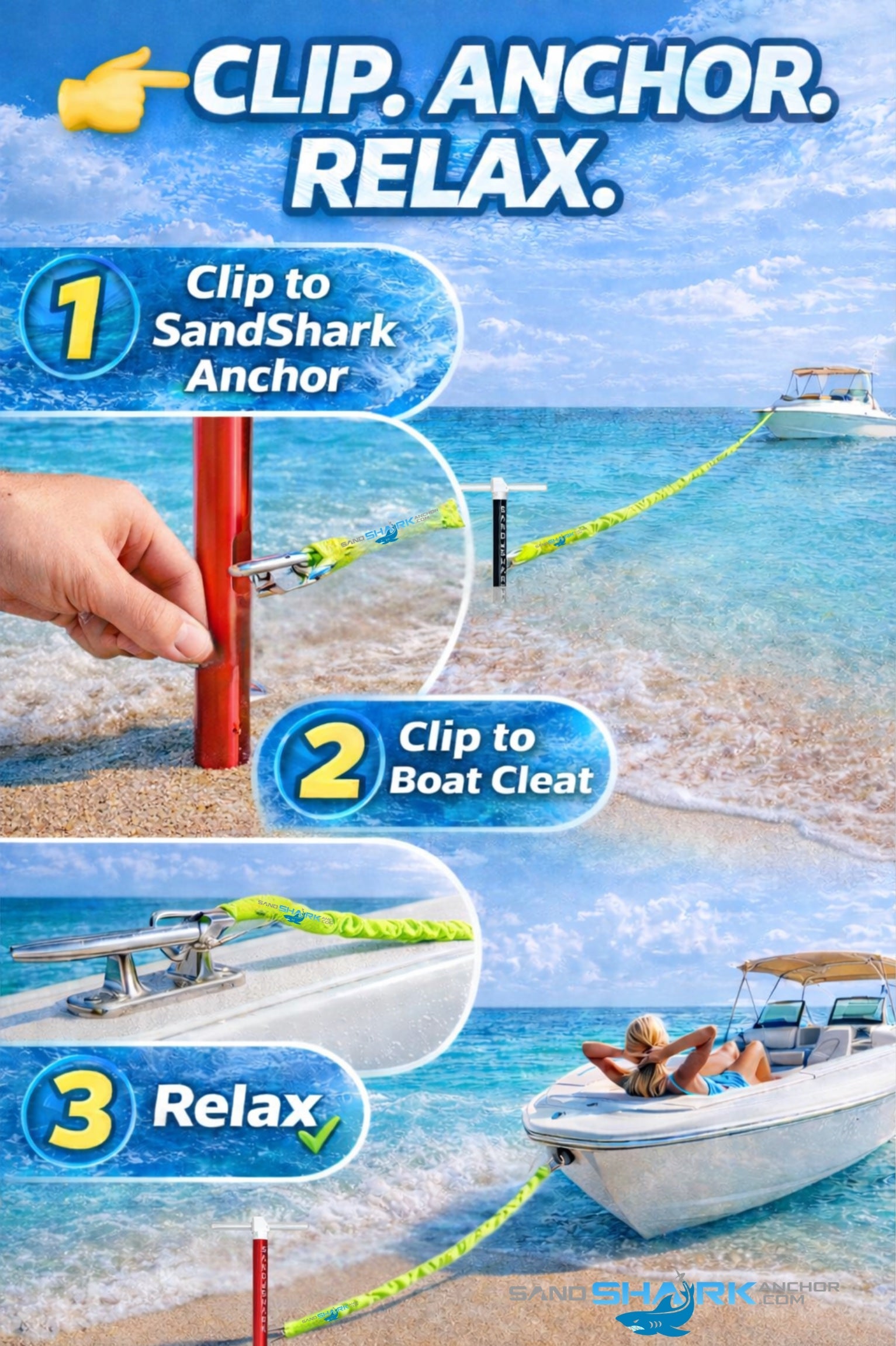 SandShark Premium Flat Bungee Line. Stretches 7-14'. Anchor and Dock Line for Boats, Jet Skis, and Pontoons.