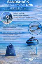 SandShark Premium Flat Bungee Line. Stretches 7-14'. Anchor and Dock Line for Boats, Jet Skis, and Pontoons.