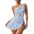 Slim Fit Dress Style One Shoulder Printed Women's One Piece Swimsuit