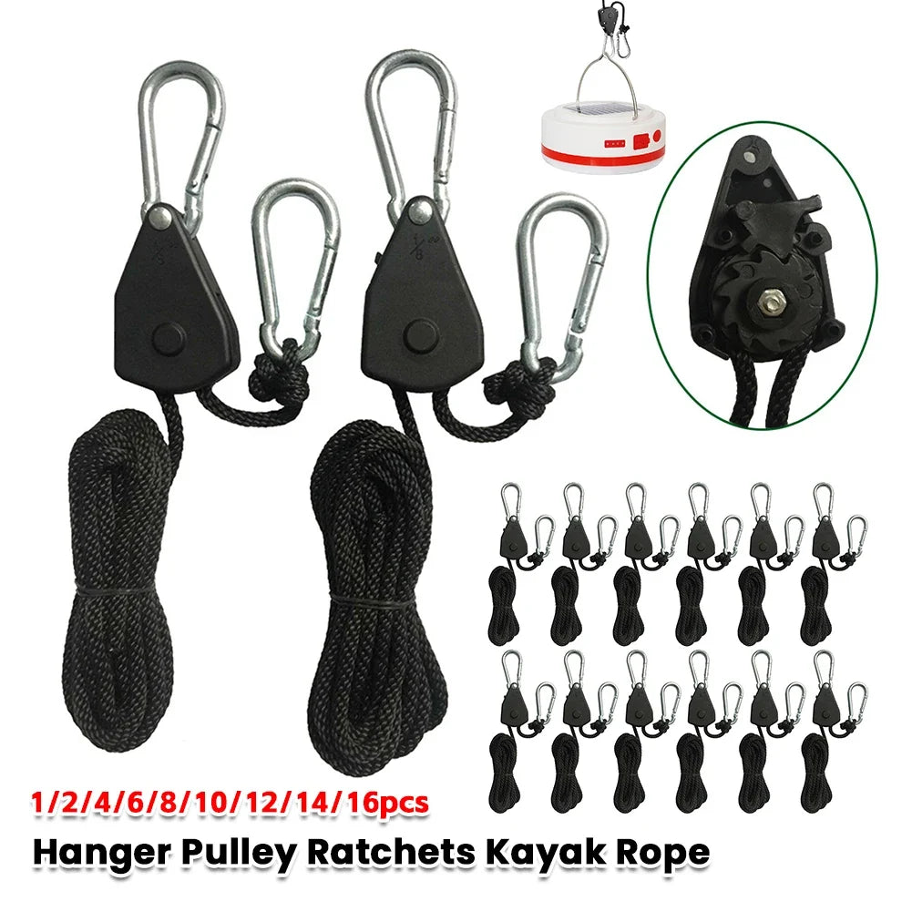 1/2/4/6/8/10/12/14/16pcs Hanger Pulley Ratchets Kayak Rope 1.6M Rope Pulley Ratchet Locking Hanger Sky Curtain Tent for Camping