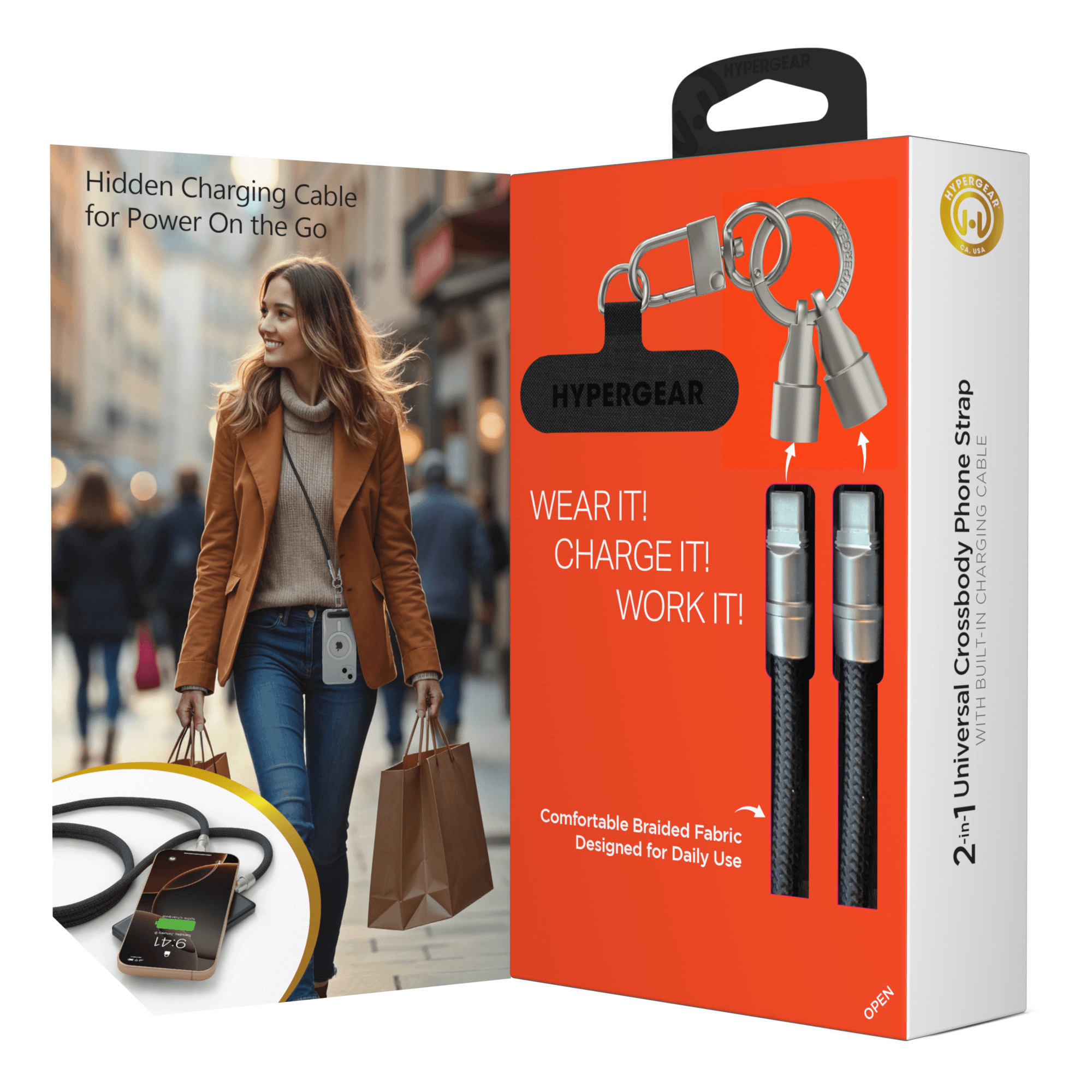 HyperGear 2-in-1 Universal Crossbody Phone Strap and Charging Cable